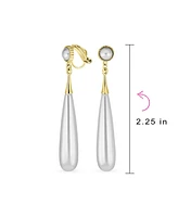Bling Jewelry Modern Geometric Linear Thin Long Off White Column Simulated Pearl Dangling Chandelier Clip-on Earrings Yellow Gold Plated