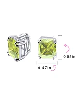 Bling Jewelry Rectangle Shape Statement 7CT Emerald Cut Cz Solitaire Clip On Stud Earrings Rhodium Plated Brass Non Pierced 14MM x 12MM