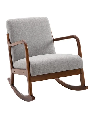 Homcom Upholste Rocking Armchair with Wood Base and Linen Fabric Seat,