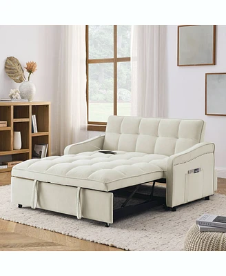 Loveseat Sofa Bed with Pull-out, Adjustable Back, Usb Charging