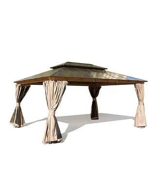 Mondawe 12x16ft Permanent Aluminum Outdoor Canopy Gazebo, Double Roof Uv Protection, Bug Netting, Lifetime Rustproof