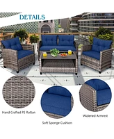 8 Pcs Patio Rattan Furniture Set Coffee Table Cushioned Sofa Garden Lawn Navy