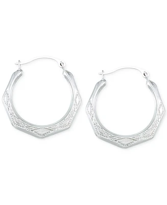 Etched Hoop Earrings in 10k White Gold