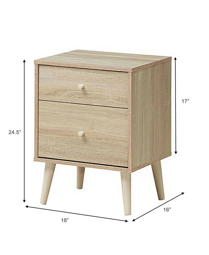 Inolait 2-Drawer Nightstand Beside End Side Table with Rubber Legs