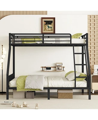Twin Xl Over Queen Metal Bunk Bed with Ladder and Slats Support for Adults Teens, Black