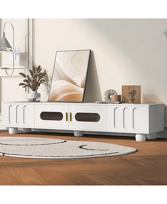 Contemporary Sleek Tv Stand with Glass-Front Cabinet and Drawers