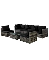 7PCS Patio Rattan Furniture Set Sectional Sofa Garden