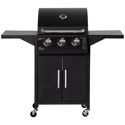 Outsunny 3 Burner Gas Grill w/ Wheels, Storage Shelves, Thermometer,