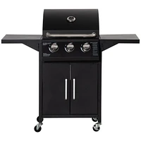 Outsunny 3 Burner Gas Grill w/ Wheels, Storage Shelves, Thermometer,