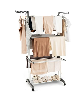 4-Tier Clothes Drying Rack with Rotating Wings and Foldable Shelves for Laundry