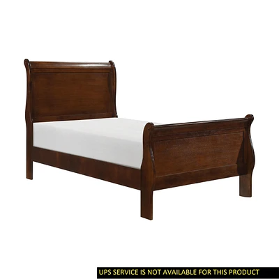Classic Louis Philipe Style Twin Size Bed Brown Cherry Finish 1 Piece Traditional Design Sleigh Bed