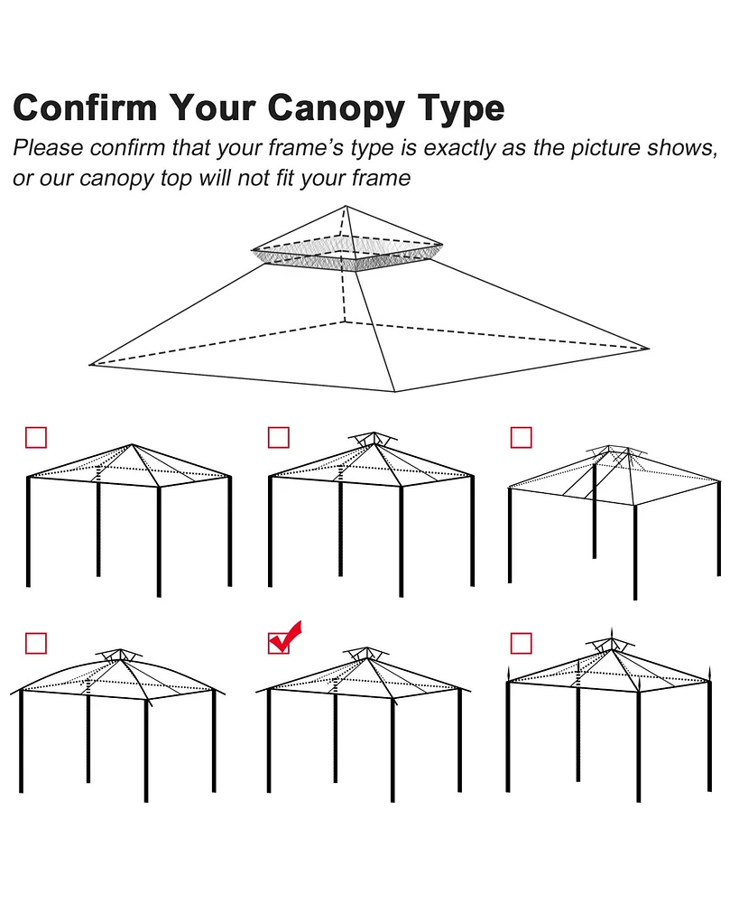 Yescom 10.6'x10.6' Gazebo Top Replacement Fit for Brand_Model Summer Veranda Gazebo/L-GZ093PST/G-GZ093PST/TGZ093 2 Tier Outdoor Patio Dark Beige