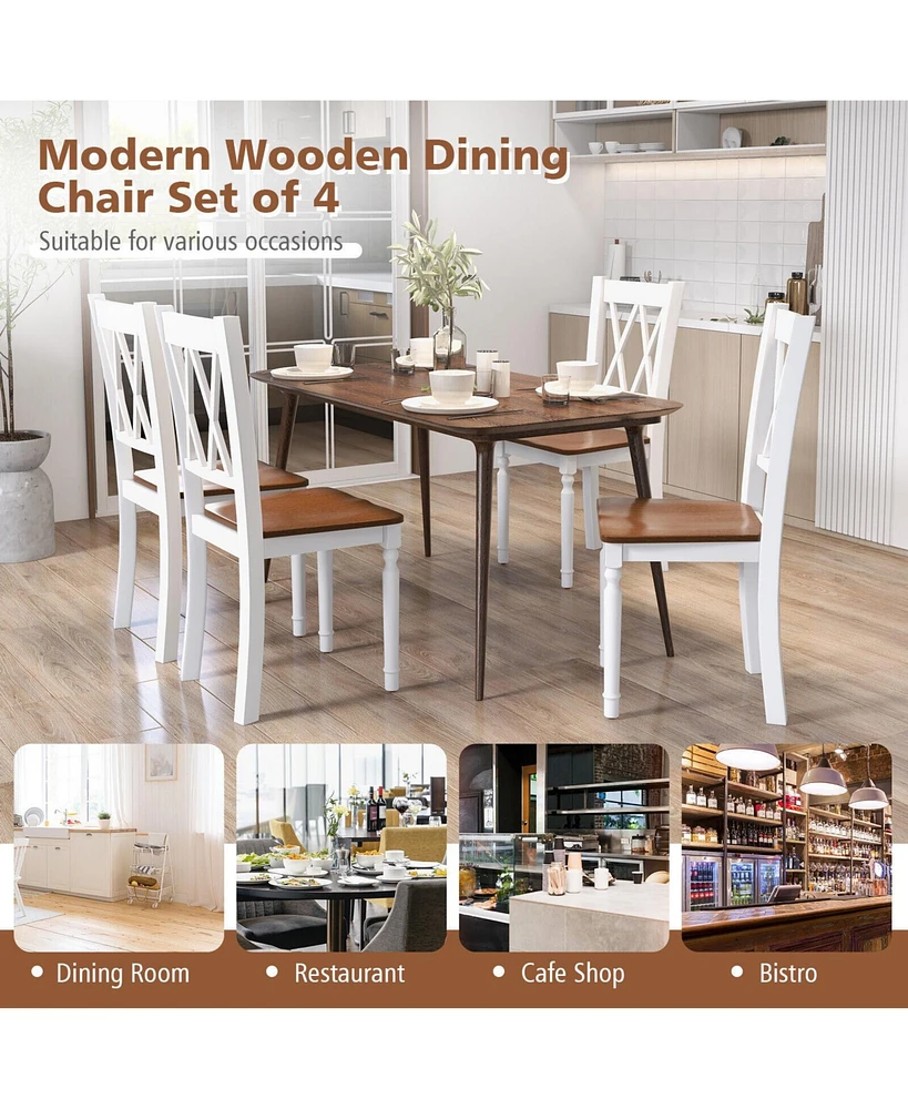 Set of 4 Wooden Farmhouse Kitchen Chairs with Rubber Wood Seat
