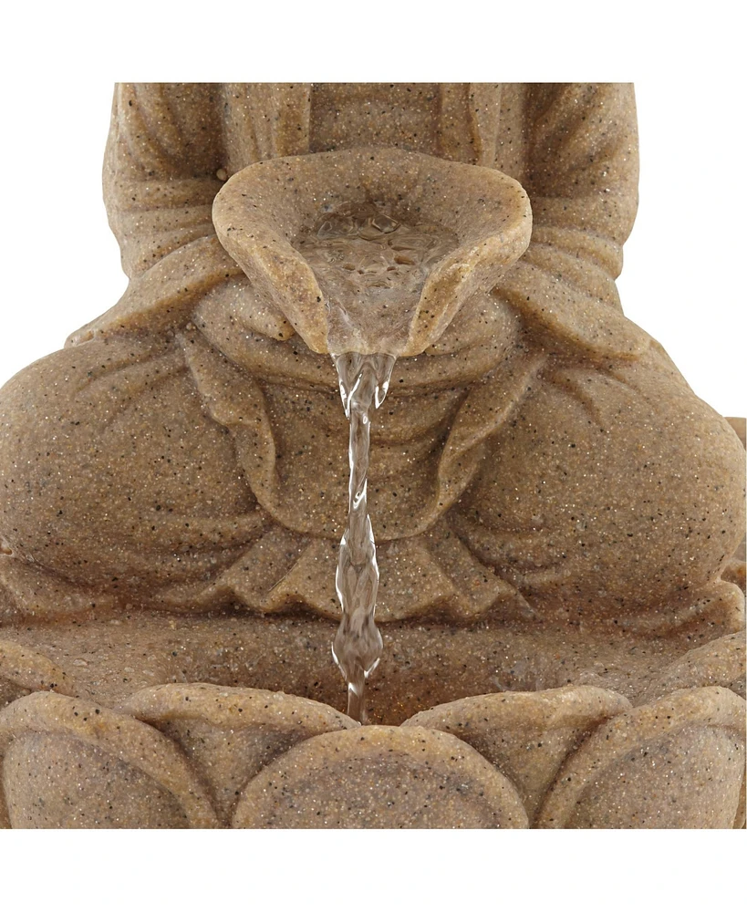 Calm Buddha 14" High Small Zen Asian Indoor Outdoor Decor Sand Stone Tabletop Fountain with Light Led Waterfall Water Feature for Outside Garden