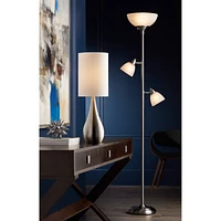 Modern Accent Table Lamp 21" High Brushed Nickel Silver Metal Teardrop White Cylinder Uno Shade Decor for Bedroom Living Room House Home Bedside