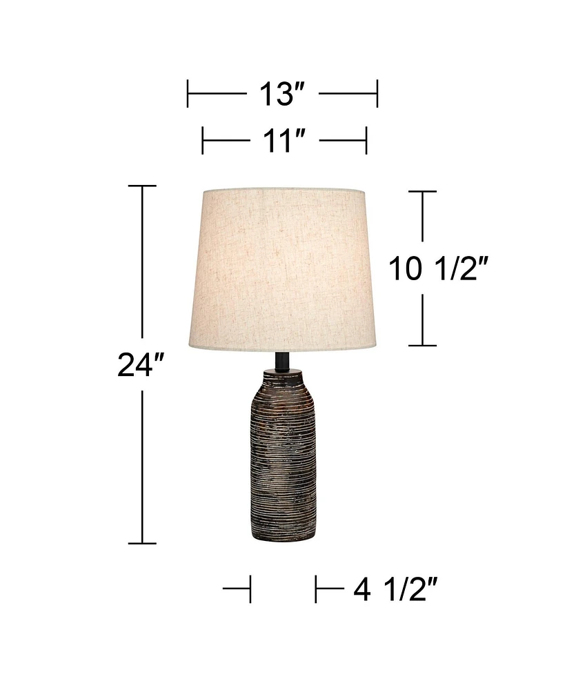 24" High Mid Century Modern Farmhouse Rustic Table Lamps Set of 2 Black Finish Oatmeal Shade Living Room Bedroom Bedside Nightstand House Office Home
