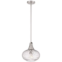 360 Lighting Cora Brushed Nickel Silver Mini Pendant Light 11" Wide Mid Century Modern Textured Clear Glass Shade for Dining Room House Entryway Bedro