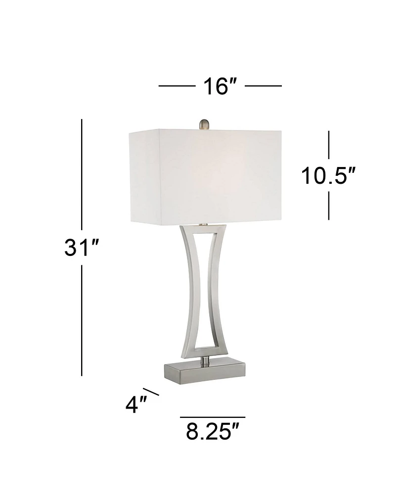 Roxie Modern Table Lamps 31" Tall Set of 2 Brushed Nickel Silver Metal Off White Fabric Rectangular Shade for Bedroom Living Room House Bedside N
