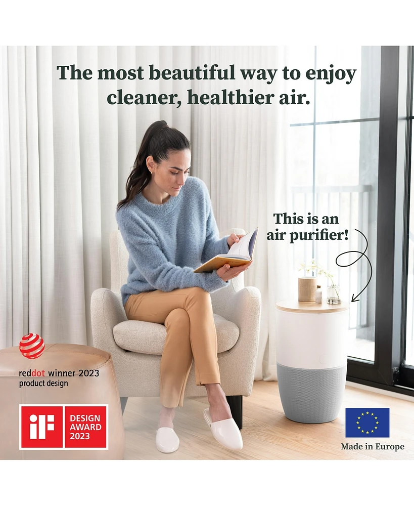Bloom Air Purifier, Smart Hepa-13 Medical-Grade Filtration, Large Rooms (1,517 Sq. Ft.) with Oak Accent Table