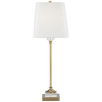 Julia Traditional Glam Luxury Style Buffet Table Lamp with Table Top Dimmer 29.5" Tall Skinny Gold Brass Crystal Glass White Fabric Square Shade