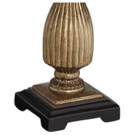 Ribbed Traditional Rustic Accent Table Lamp 18" High Antique Gold Beige Fabric Pleated Empire Shade Decor for Bedroom Living Room House Home Beds