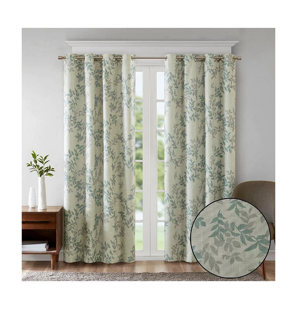 SunSmart Julie Botanical Blackout Curtain Panel for Bedroom, Grommet Top Single Living Room, Width 50 length 95 inches, Yellow Window Pane
