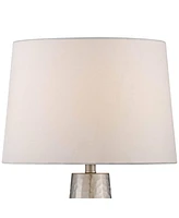 Modern Table Lamp 25 3/4" High Silver Leaf Hammered Textured Metal Off White Fabric Drum Shade Decor for Bedroom Living Room House Home Bedside N