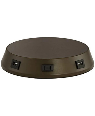 1 3/4" High Universal Charging Workstation Lamp Base Usb Port Ac Power Outlet Brown Bronze Finish Metal Single Shade Living Room Bedroom Bedside Night