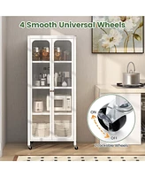 Storage Cabinet with Wheels & 2 Translucent Doors Adjustable Shelves Sideboard