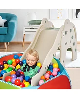 3-in-1 Toddler Slide with Buffer Zone Basketball Hoop & Ball Elephant Design