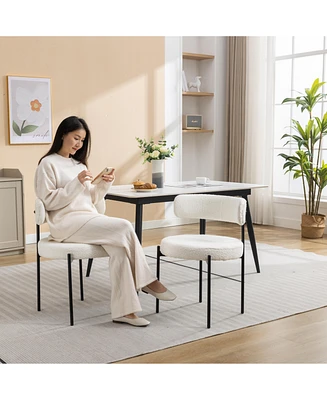Modern Round Boucle Dining Chairs, Set of 2, White