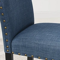 Blue Fabric Counter Height Stools with Nailhead Trim, Set of 2