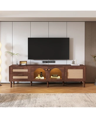 Multifunctional Tv Stand with Rattan Drawers and Ample Storage