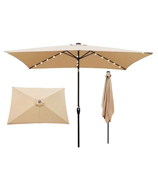 10 X 6.5FT Rectangular Patio Solar Led Lighted Outdoor Umbrellas With Crank And Push Button