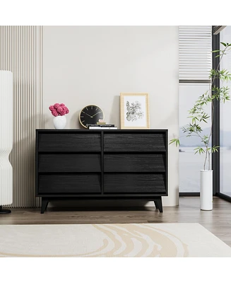 6 Drawer Double Dresser Features Vintage-style and Bevel Design