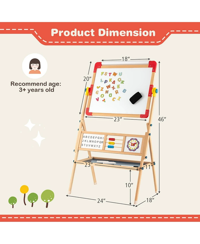 Costway 3-in-1 Wooden Art Easel for Kids Double Sided Easel