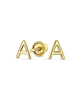 Bling Jewelry Abc Minimalist Yellow 14K Gold Capital Block Alphabet Letter Initial Stud Earrings Safety Ball Screw Back