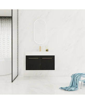 Modern Ergonomic Bathroom Vanity with Soft-Closing Doors and Durable Resin Sink