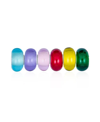Bling Jewelry Mixed Spacer Set Of Bundle Translucent Colorful Aqua Green Yellow Red Pink Purple Multi Color Murano Glass Charm Bead Sterling Silver Co