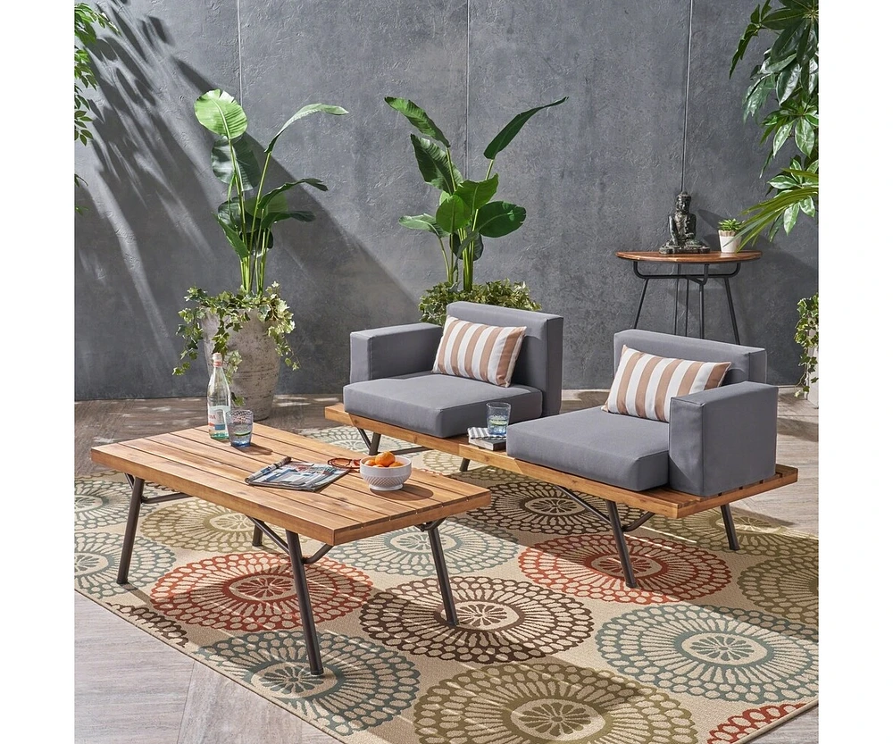 Canoga Outdoor Industrial Loveseat with Coffee Table