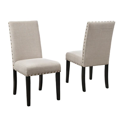 Fabric Dining Chairs with Nailhead Trim, Set of 2, Tan