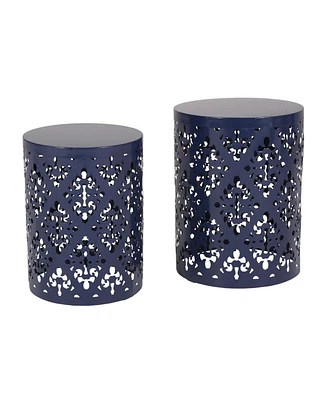 Elegant Iron Cut Side Table Set with Cylindrical Structure