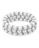 Bling Jewelry Set Of 3 White Simulated Pearl Stretch Bracelets With Crystal Spacers