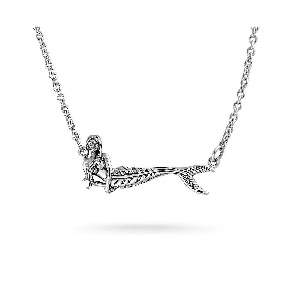 Bling Jewelry Nautical Sideways Sea Siren Mermaids Drop Earrings Mermaid Necklace Pendant Oxidized Sterling Silver