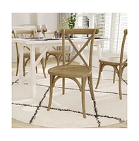 Hensler Set Of 2 Weather-Resistant Wood Look Stackable Resin Cross Back Chairs For Indoor/Outdoor Use