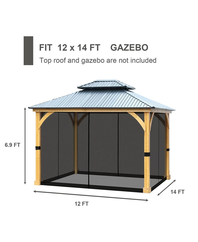 Aoodor Gazebo Netting 12' x 14' Polyester Screen Replacement 4 Panel Sidewalls for Patio (Only Netting)