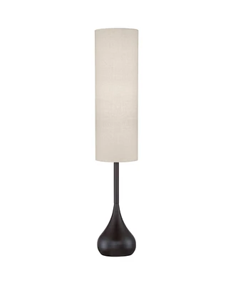 Mid Century Modern Retro Floor Lamp Standing 62" Tall Dark Bronze Metal Droplet Off-White Cotton Cylinder Shade Decor for Living Room Reading Hou