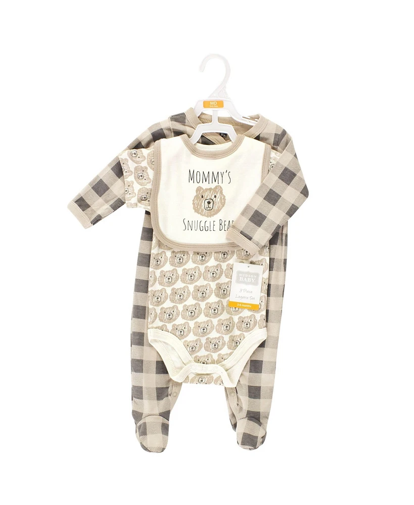 Hudson Baby Boys Unisex Cotton Sleep and Play, Bodysuit Bandana Bib Set, Gray Clouds, 6-9 Months