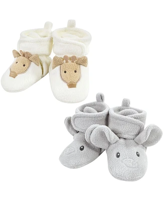Hudson Baby Baby Boys Hudson Unisex Animal Fleece Booties 2-Pack, Gray Elephant Giraffe, 18-24 Months