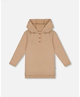 Deux par Deux Big Girls Hooded Rib Tunic Beige